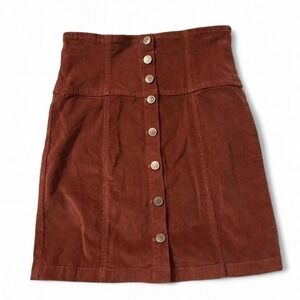 Re:Named Sz Small Brick Red/Brown Corduroy High Waisted Button Up Tube Skirt.